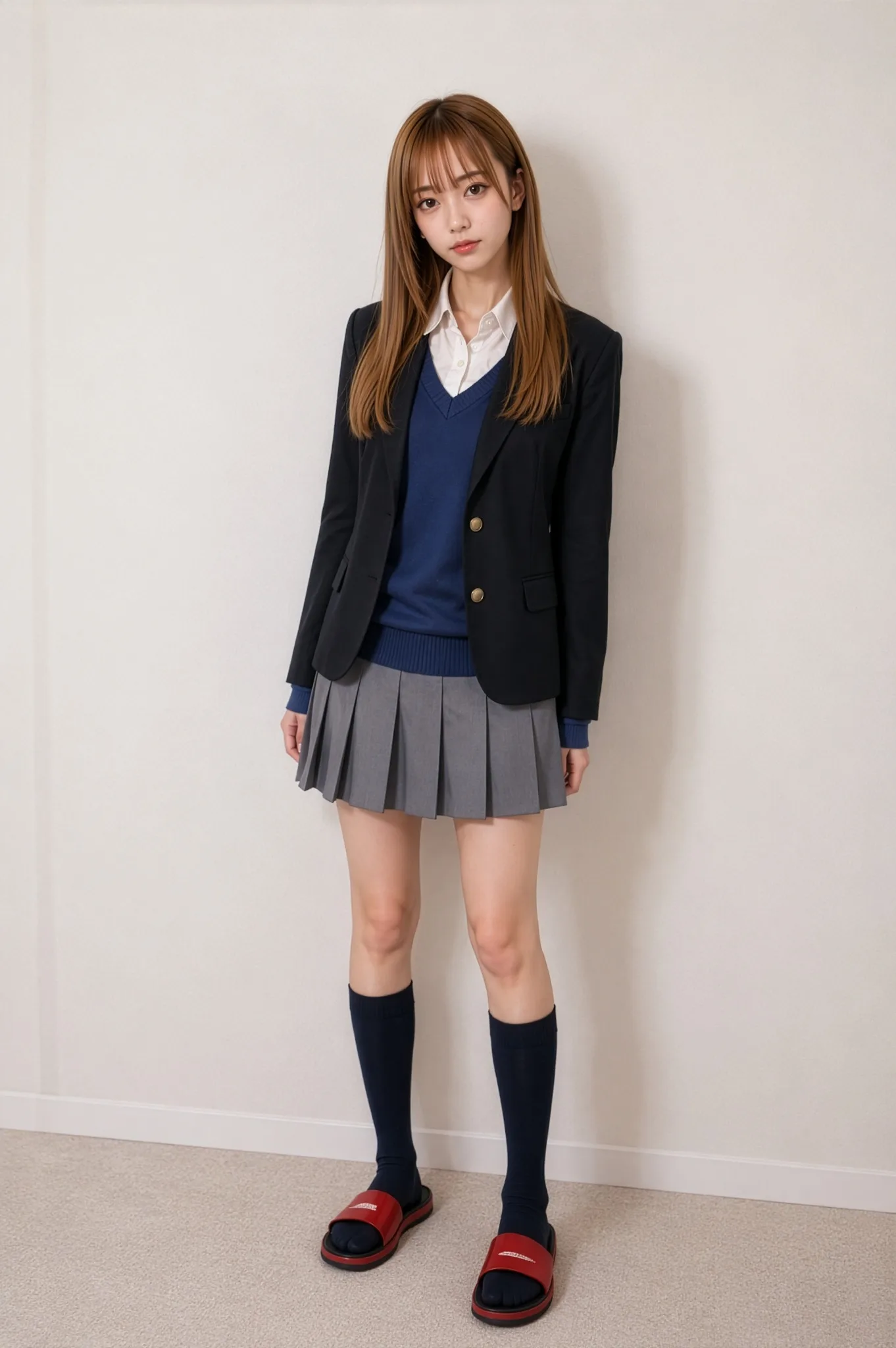 制服風コーディネートの全身ポートレート